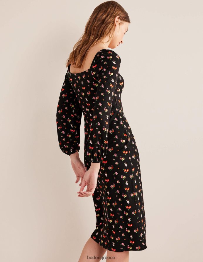 μαύρο & φινετσάτο κλωνάρι είδη ένδυσης Μίντι φόρεμα ζέρσεϊ με τετράγωνο λαιμό Boden γυναίκες 464PH81178