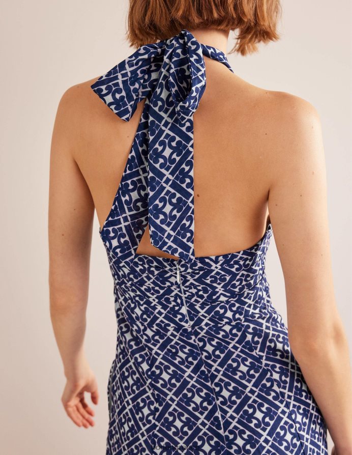 Πρωσικό μπλε & ήρεμο γεωγραφικό είδη ένδυσης μίντι φόρεμα με καπίστρι Boden γυναίκες 464PH81183