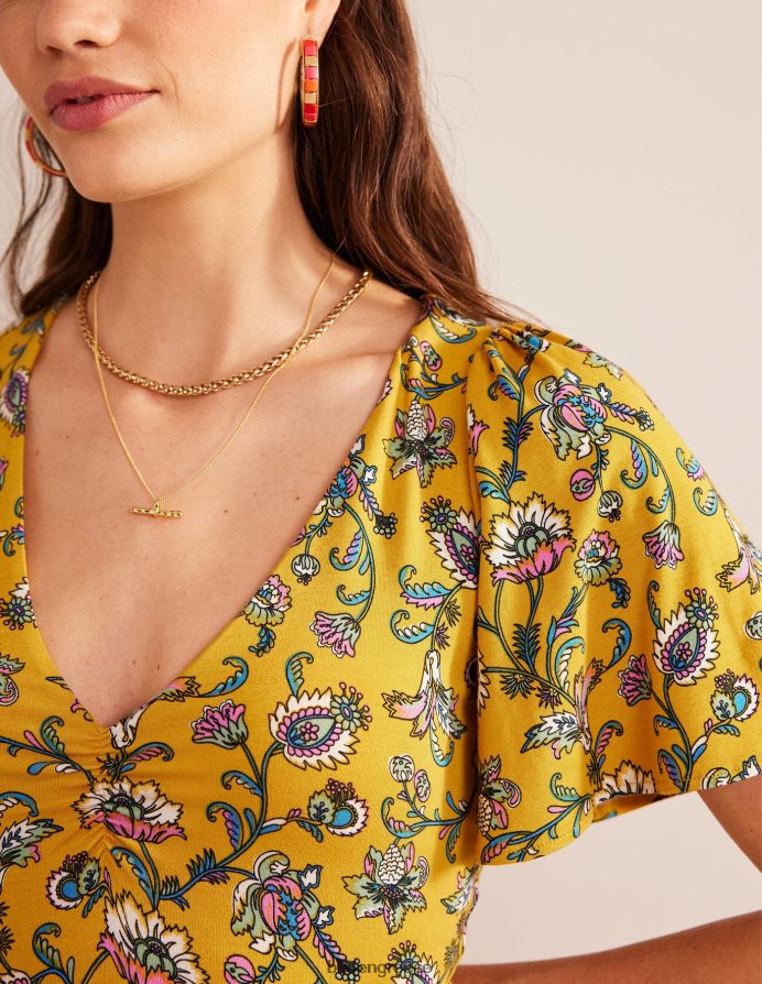 Σιναπόσπορος & λιβάδι πτώση είδη ένδυσης Μίντι φόρεμα με λαιμόκοψη Boden γυναίκες 464PH811