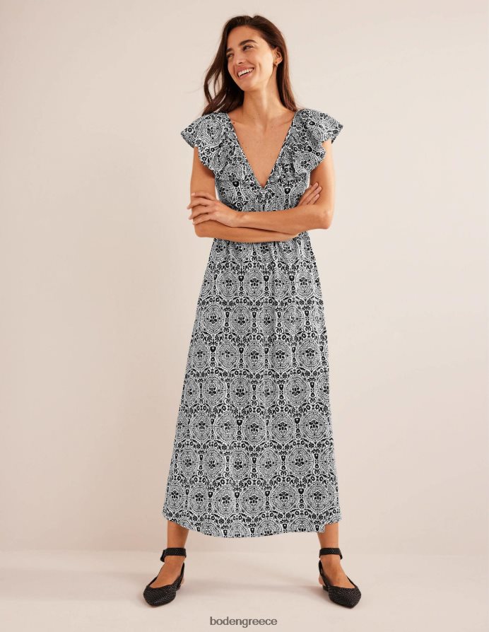 μαύρο & εξωτικό πλακάκι είδη ένδυσης μάξι φόρεμα ζέρσεϊ με γραβάτα Boden γυναίκες 464PH81200