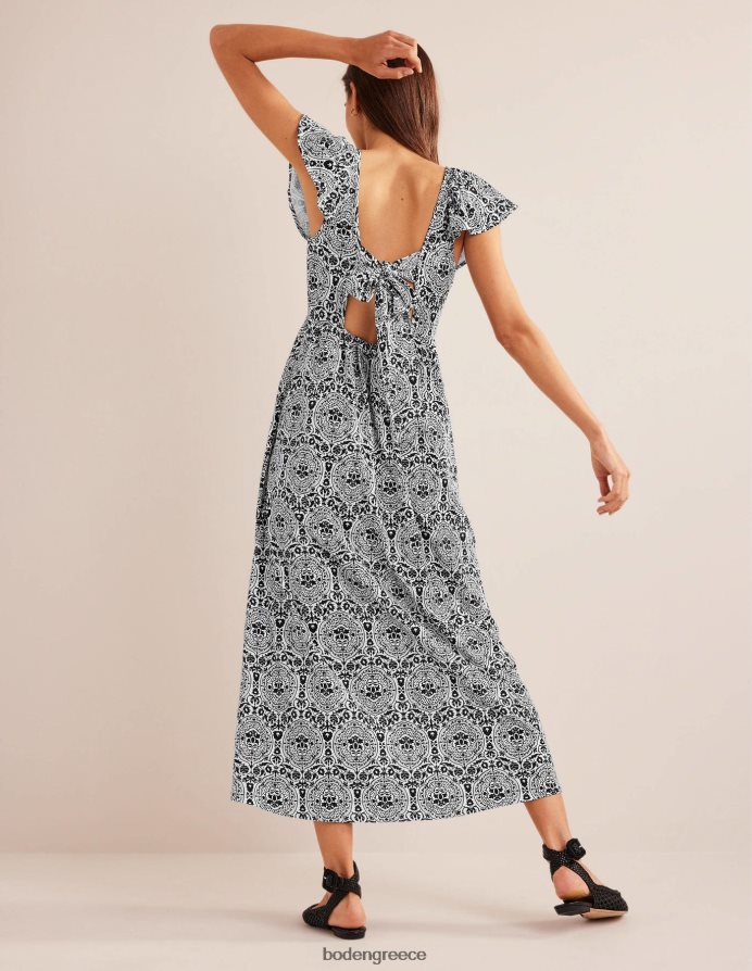 μαύρο & εξωτικό πλακάκι είδη ένδυσης μάξι φόρεμα ζέρσεϊ με γραβάτα Boden γυναίκες 464PH81200