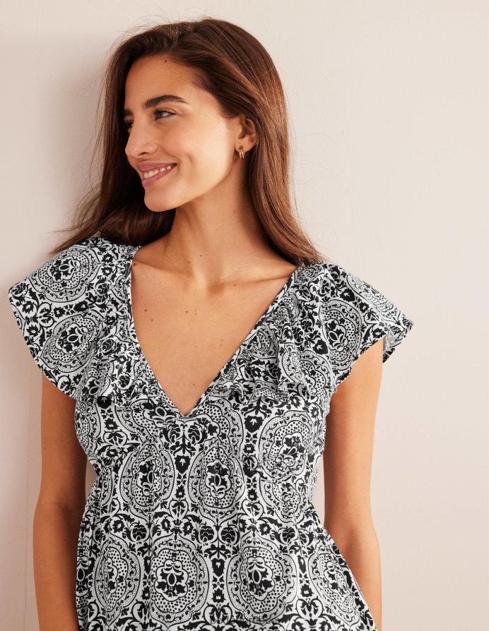 μαύρο & εξωτικό πλακάκι είδη ένδυσης μάξι φόρεμα ζέρσεϊ με γραβάτα Boden γυναίκες 464PH81200