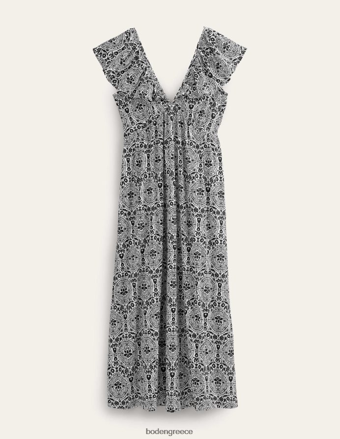 μαύρο & εξωτικό πλακάκι είδη ένδυσης μάξι φόρεμα ζέρσεϊ με γραβάτα Boden γυναίκες 464PH81200