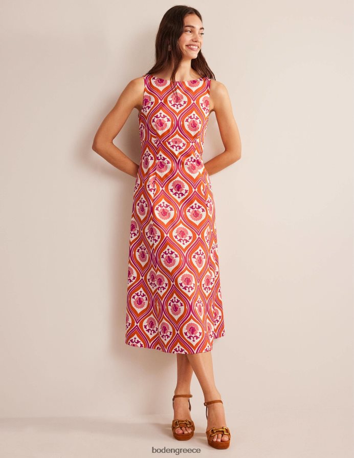 κουμκουάτ και γεωγραφικός καταρράκτης είδη ένδυσης Μίντι φόρεμα σε κάθετο λαιμό Boden γυναίκες 464PH81217