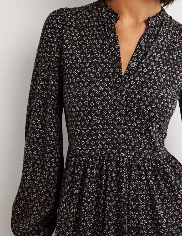 μαύρο & διαμαντένιο μπουμπούκι είδη ένδυσης μίντι φόρεμα ζέρσεϊ με κουμπιά Boden γυναίκες 464PH81268