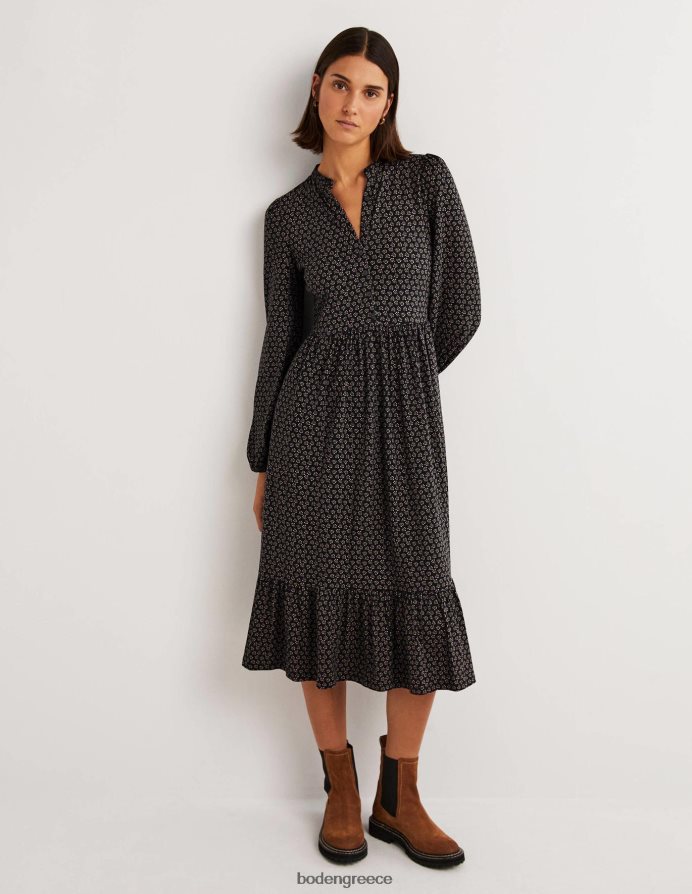 μαύρο & διαμαντένιο μπουμπούκι είδη ένδυσης μίντι φόρεμα ζέρσεϊ με κουμπιά Boden γυναίκες 464PH81268