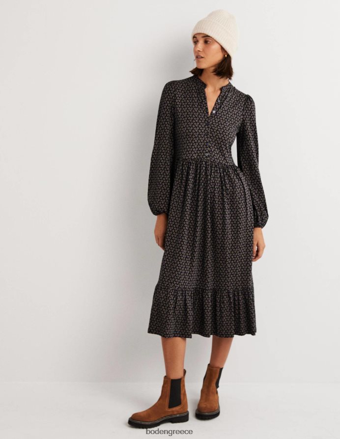 μαύρο & διαμαντένιο μπουμπούκι είδη ένδυσης μίντι φόρεμα ζέρσεϊ με κουμπιά Boden γυναίκες 464PH81268