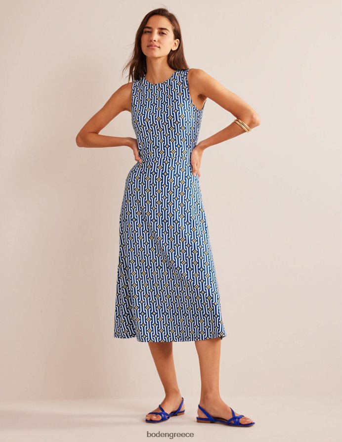 ζαφείρι & γαλάζιο γεωγραφικό είδη ένδυσης κομμένο τζέρσεϊ μίντι φόρεμα Boden γυναίκες 464PH81289