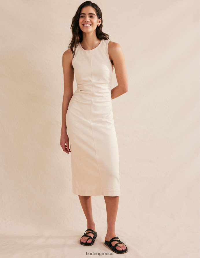 εκρού τζιν είδη ένδυσης Μίντι φόρεμα με πλάι ρουτσέ κολόνα Boden γυναίκες 464PH81304