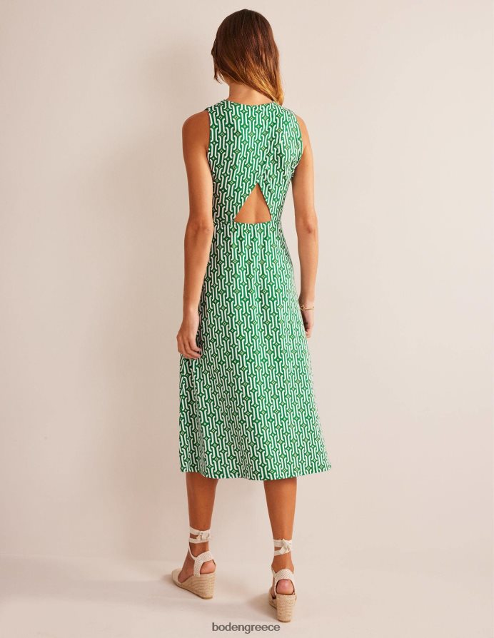 φωτεινό σμαραγδένιο και γαλάζιο γεωγραφικό είδη ένδυσης κομμένο τζέρσεϊ μίντι φόρεμα Boden γυναίκες 464PH81388