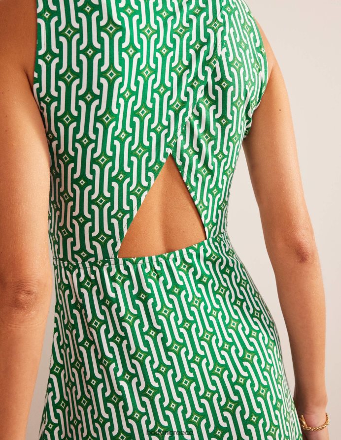 φωτεινό σμαραγδένιο και γαλάζιο γεωγραφικό είδη ένδυσης κομμένο τζέρσεϊ μίντι φόρεμα Boden γυναίκες 464PH81388