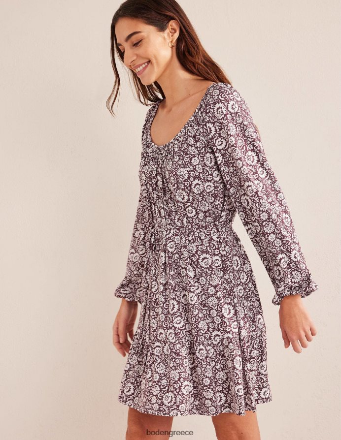 σκούρο μπορντό & ανθισμένος καταρράκτης είδη ένδυσης Μίνι φόρεμα ζέρσεϊ με σέσουλα Boden γυναίκες 464PH81420
