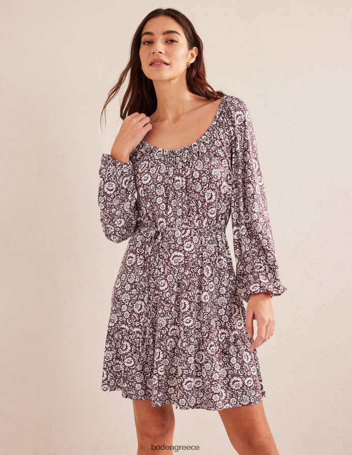 σκούρο μπορντό & ανθισμένος καταρράκτης είδη ένδυσης Μίνι φόρεμα ζέρσεϊ με σέσουλα Boden γυναίκες 464PH81420