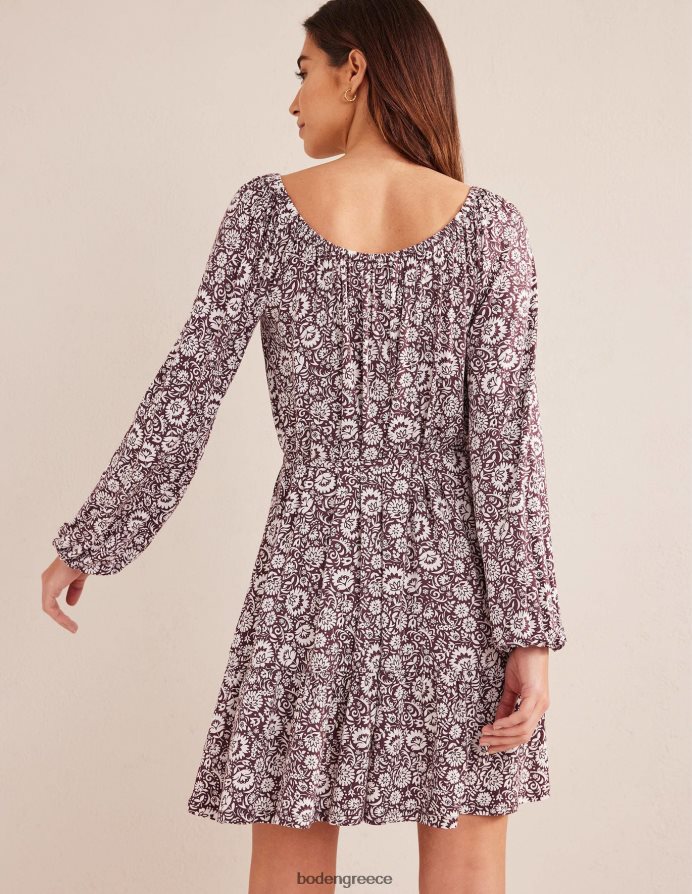 σκούρο μπορντό & ανθισμένος καταρράκτης είδη ένδυσης Μίνι φόρεμα ζέρσεϊ με σέσουλα Boden γυναίκες 464PH81420
