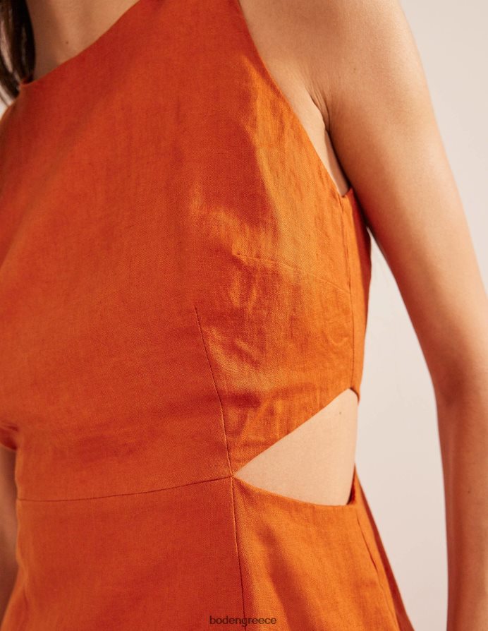 σκουριά είδη ένδυσης κομμένο λινό μίντι φόρεμα Boden γυναίκες 464PH81458