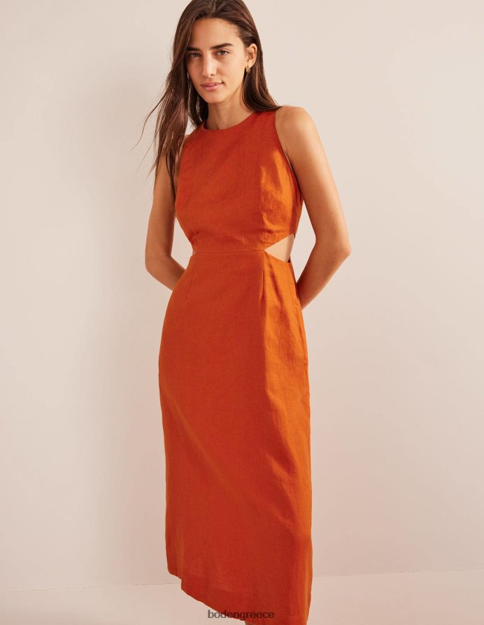 σκουριά είδη ένδυσης κομμένο λινό μίντι φόρεμα Boden γυναίκες 464PH81458