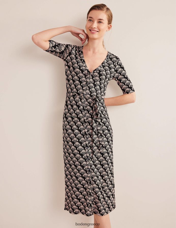 μαύρο & σφραγίδα πάθους είδη ένδυσης Μίντι φόρεμα ζέρσεϊ μπροστά με κουμπί Boden γυναίκες 464PH81529