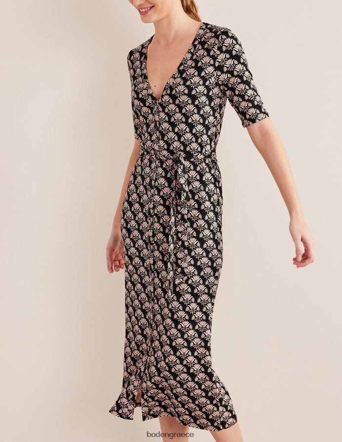 μαύρο & σφραγίδα πάθους είδη ένδυσης Μίντι φόρεμα ζέρσεϊ μπροστά με κουμπί Boden γυναίκες 464PH81529