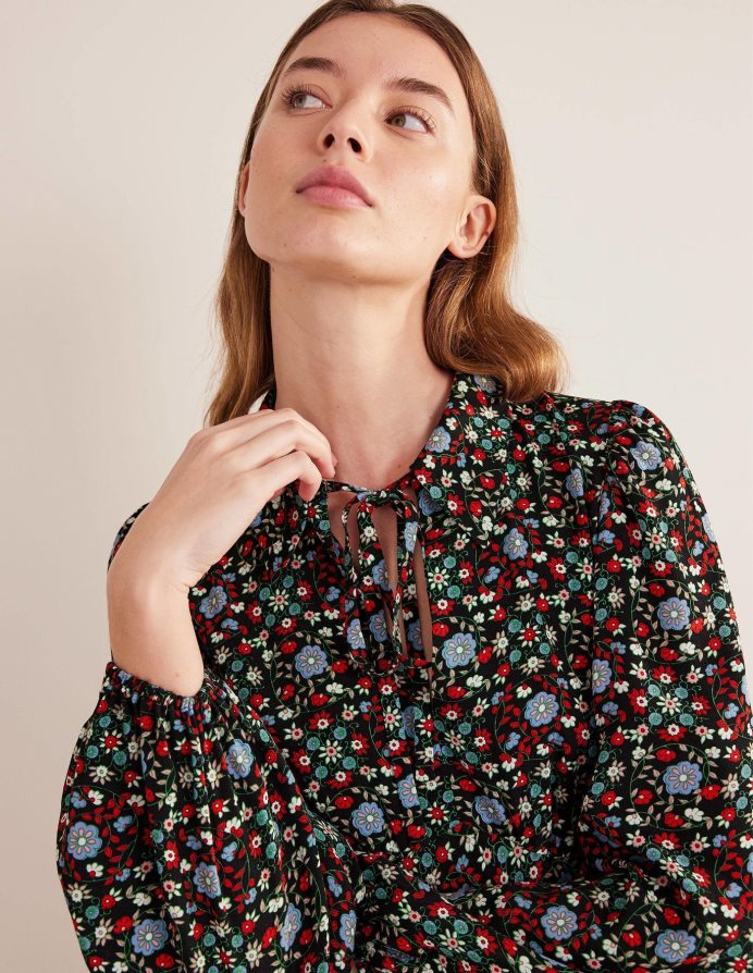 στροβιλισμός μαύρου & γαρδένιας είδη ένδυσης φόρεμα πουκάμισο με λαιμόκοψη Boden γυναίκες 464PH81559