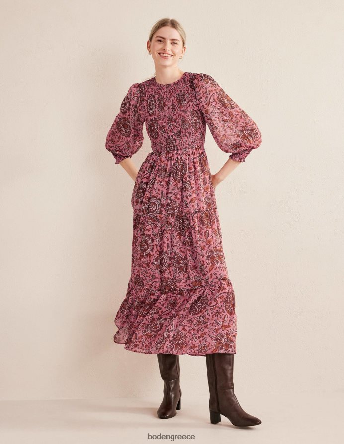 ξεθωριασμένο τριαντάφυλλο & φλοράλ ταπισερί είδη ένδυσης Μεταλλικό μάξι φόρεμα Boden γυναίκες 464PH81654