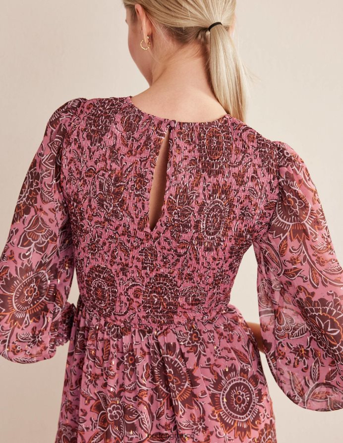 ξεθωριασμένο τριαντάφυλλο & φλοράλ ταπισερί είδη ένδυσης Μεταλλικό μάξι φόρεμα Boden γυναίκες 464PH81654