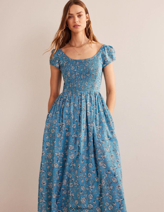 δελφίνιο μπλε & λιβάδι πτώση είδη ένδυσης Μίντι φόρεμα με λαιμόκοψη Boden γυναίκες 464PH817