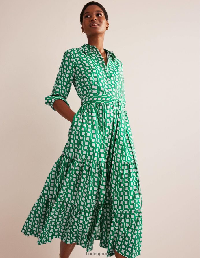 φωτεινό σμαραγδένιο & κύβο γεω είδη ένδυσης βαμβακερό μάξι φόρεμα σε επίπεδα Boden γυναίκες 464PH820