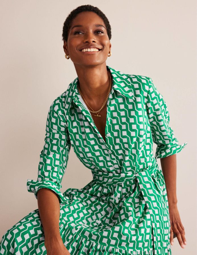 φωτεινό σμαραγδένιο & κύβο γεω είδη ένδυσης βαμβακερό μάξι φόρεμα σε επίπεδα Boden γυναίκες 464PH820