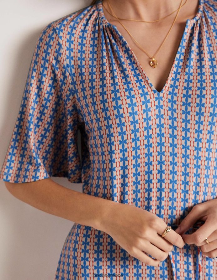 μωσαϊκό μπλε & πέταλο γεωγραφικό είδη ένδυσης φόρεμα ζέρσεϊ με λαιμόκοψη Boden γυναίκες 464PH82102