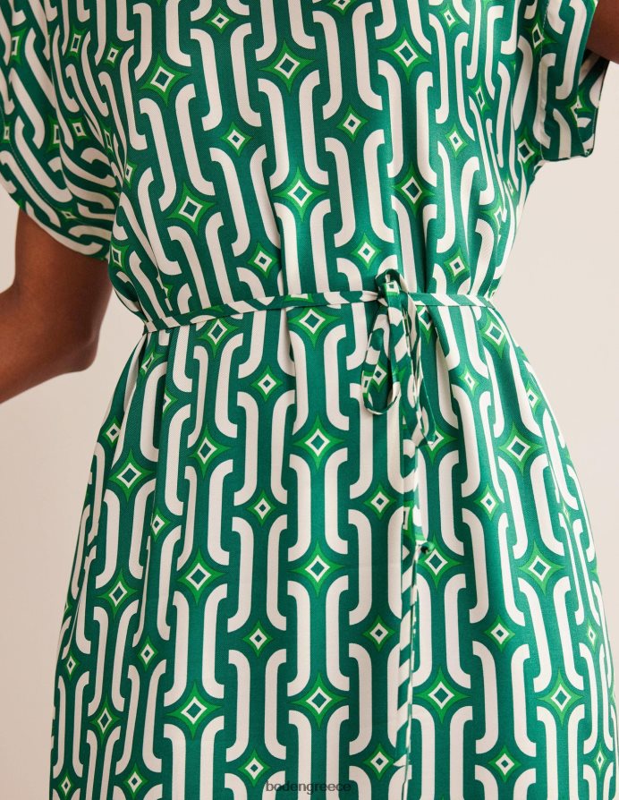 φωτεινό σμαραγδένιο και γαλάζιο γεωγραφικό είδη ένδυσης Μίντι φόρεμα κοντομάνικο κολόνα Boden γυναίκες 464PH822