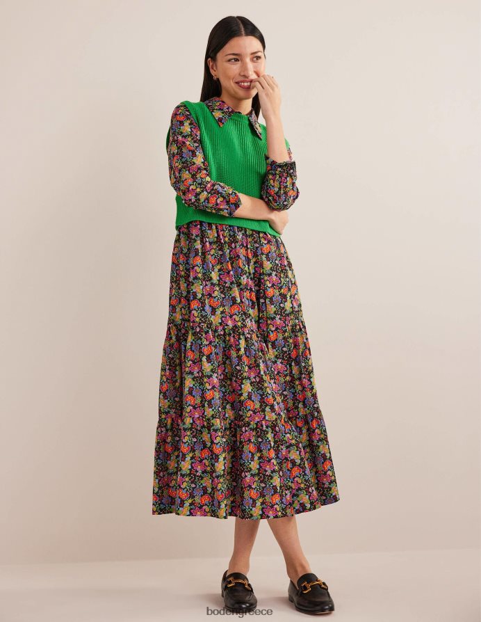 κήπος με μαύρο και γαρύφαλλο είδη ένδυσης βαμβακερό μάξι φόρεμα σε επίπεδα Boden γυναίκες 464PH82210