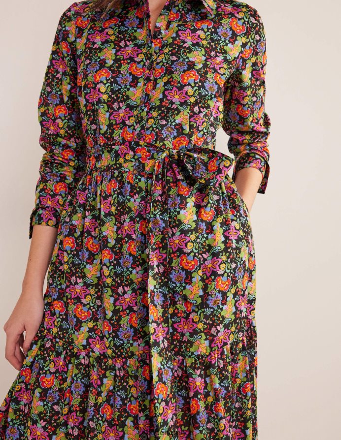 κήπος με μαύρο και γαρύφαλλο είδη ένδυσης βαμβακερό μάξι φόρεμα σε επίπεδα Boden γυναίκες 464PH82210