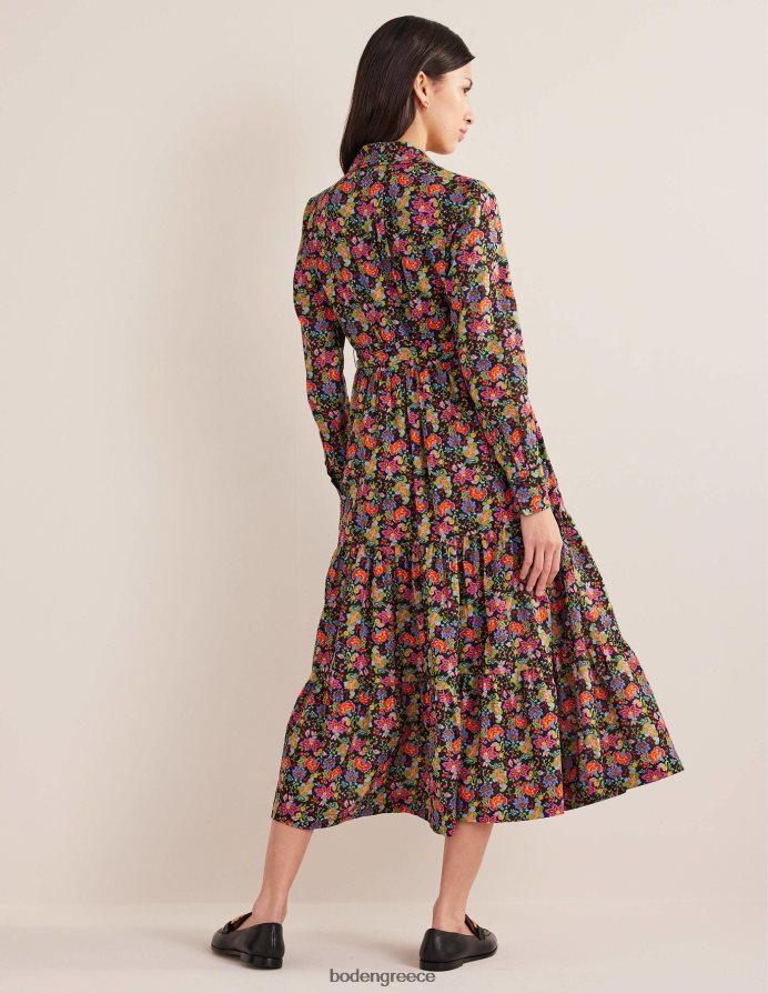 κήπος με μαύρο και γαρύφαλλο είδη ένδυσης βαμβακερό μάξι φόρεμα σε επίπεδα Boden γυναίκες 464PH82210