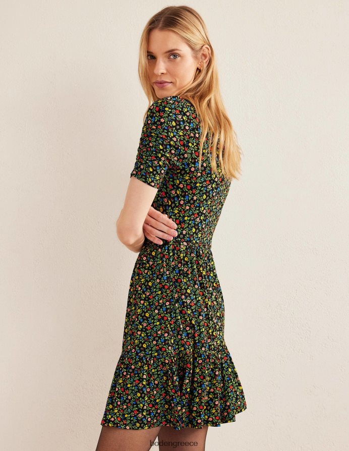 μαύρο & πέταλο φύλλωμα είδη ένδυσης Μίνι φόρεμα ζέρσεϊ με ρουστίκ μπούστο Boden γυναίκες 464PH82231