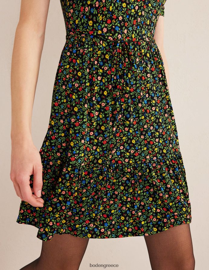 μαύρο & πέταλο φύλλωμα είδη ένδυσης Μίνι φόρεμα ζέρσεϊ με ρουστίκ μπούστο Boden γυναίκες 464PH82231