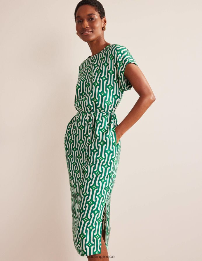 φωτεινό σμαραγδένιο και γαλάζιο γεωγραφικό είδη ένδυσης Μίντι φόρεμα κοντομάνικο κολόνα Boden γυναίκες 464PH822