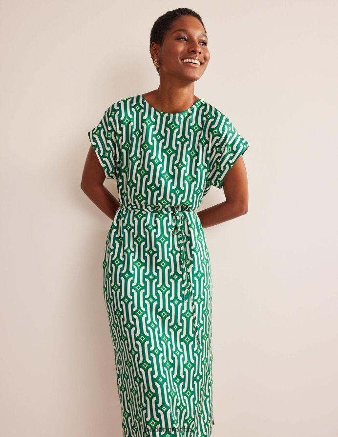 φωτεινό σμαραγδένιο και γαλάζιο γεωγραφικό είδη ένδυσης Μίντι φόρεμα κοντομάνικο κολόνα Boden γυναίκες 464PH822