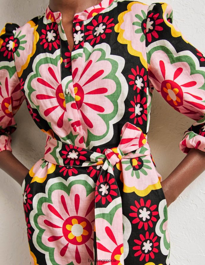 μαύρη & πλούσια μαργαρίτα είδη ένδυσης λινό μίντι πουκάμισο φόρεμα Boden γυναίκες 464PH82407