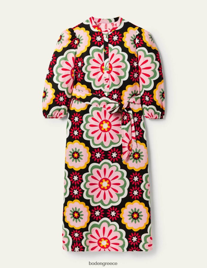 μαύρη & πλούσια μαργαρίτα είδη ένδυσης λινό μίντι πουκάμισο φόρεμα Boden γυναίκες 464PH82407