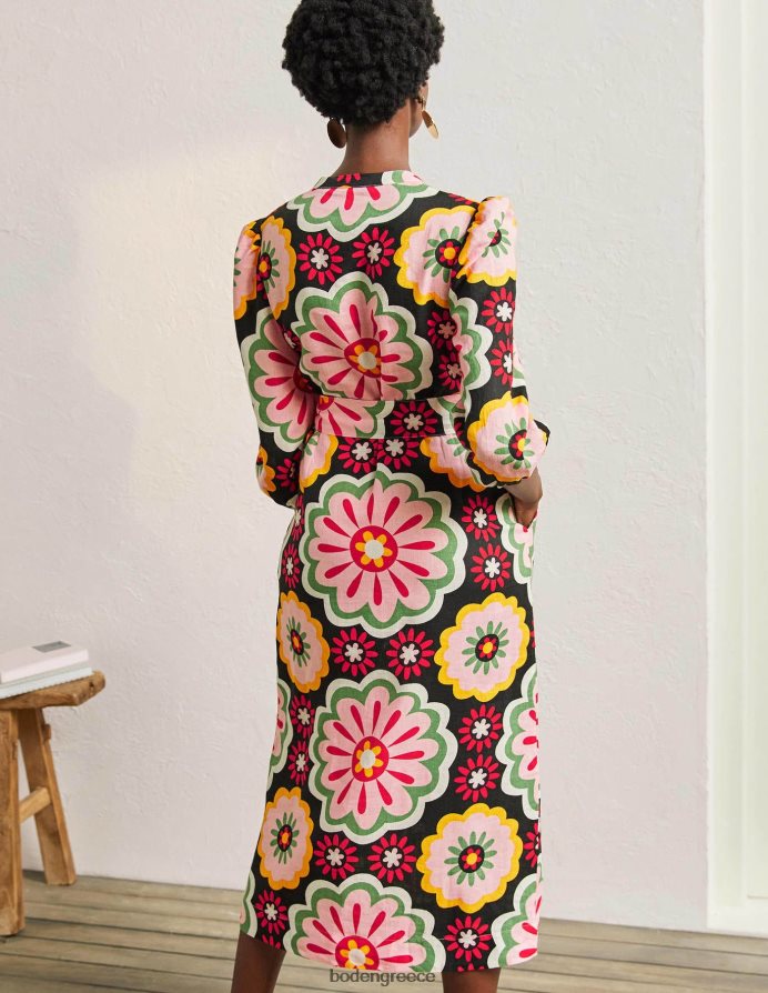 μαύρη & πλούσια μαργαρίτα είδη ένδυσης λινό μίντι πουκάμισο φόρεμα Boden γυναίκες 464PH82407