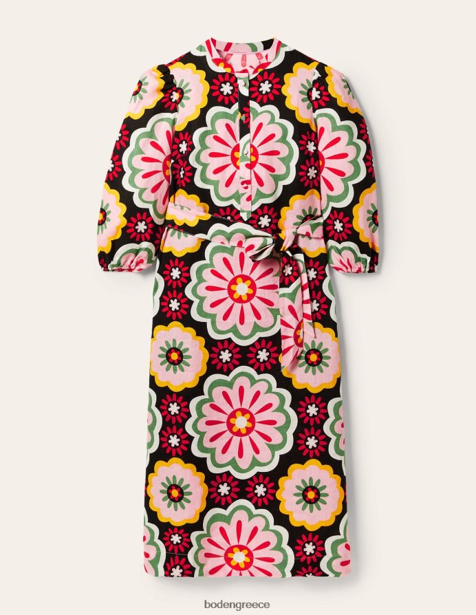 μαύρη & πλούσια μαργαρίτα είδη ένδυσης λινό μίντι πουκάμισο φόρεμα Boden γυναίκες 464PH82407