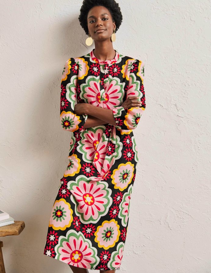 μαύρη & πλούσια μαργαρίτα είδη ένδυσης λινό μίντι πουκάμισο φόρεμα Boden γυναίκες 464PH82407