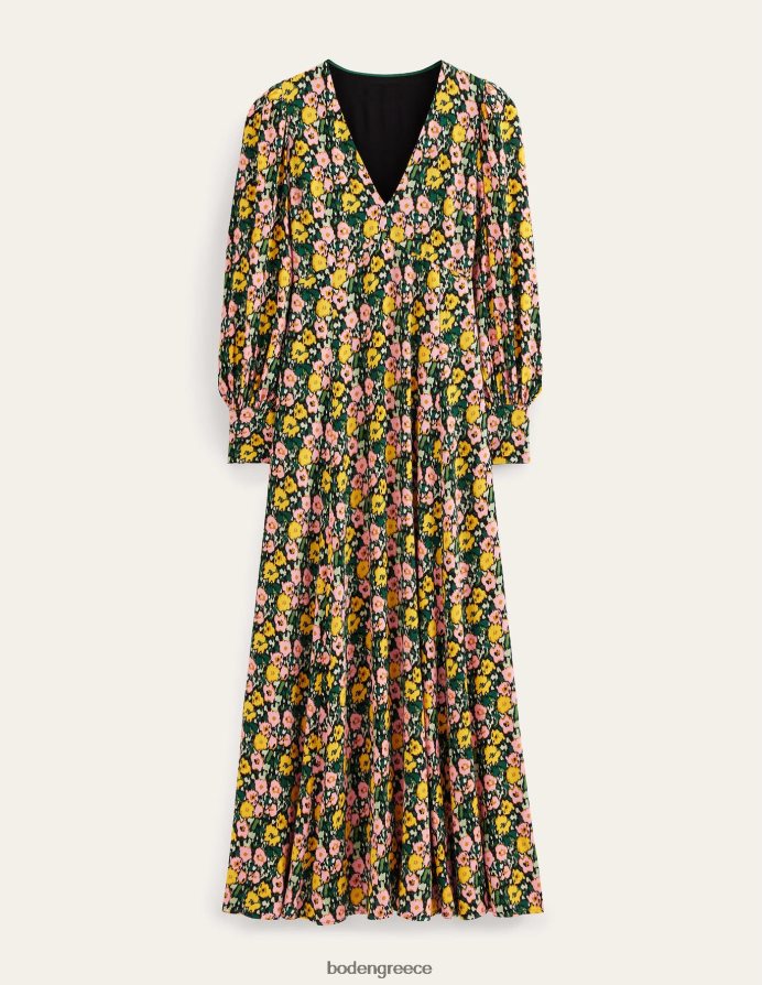 σμαραγδένια νύχτα & αφηρημένη παπαρούνα είδη ένδυσης μάξι φόρεμα τσαγιού μπλουζόν Boden γυναίκες 464PH82439