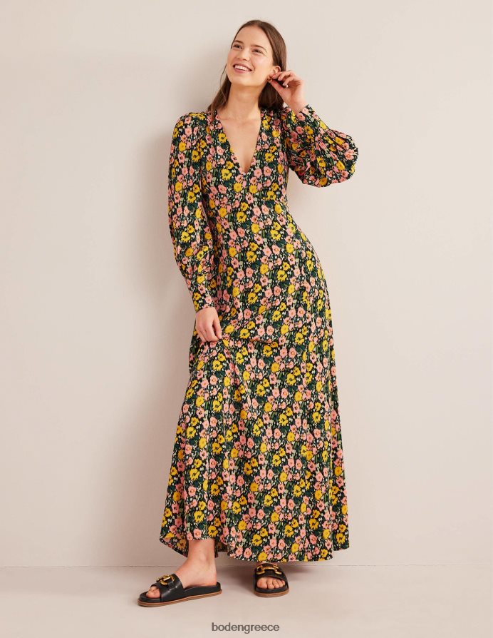 σμαραγδένια νύχτα & αφηρημένη παπαρούνα είδη ένδυσης μάξι φόρεμα τσαγιού μπλουζόν Boden γυναίκες 464PH82439