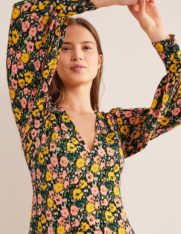 σμαραγδένια νύχτα & αφηρημένη παπαρούνα είδη ένδυσης μάξι φόρεμα τσαγιού μπλουζόν Boden γυναίκες 464PH82439