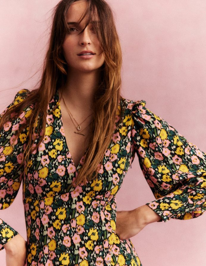 σμαραγδένια νύχτα & αφηρημένη παπαρούνα είδη ένδυσης μάξι φόρεμα τσαγιού μπλουζόν Boden γυναίκες 464PH82439