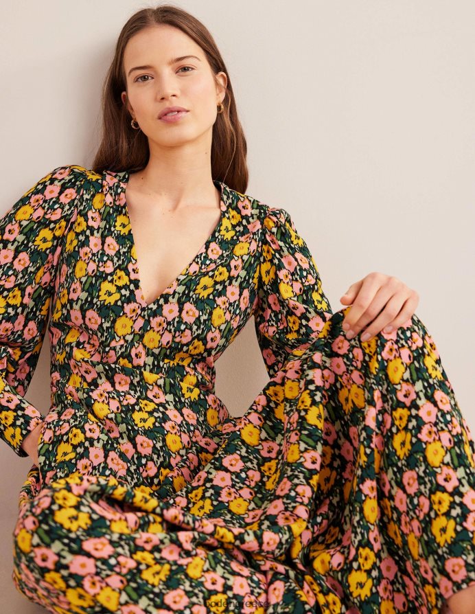 σμαραγδένια νύχτα & αφηρημένη παπαρούνα είδη ένδυσης μάξι φόρεμα τσαγιού μπλουζόν Boden γυναίκες 464PH82439