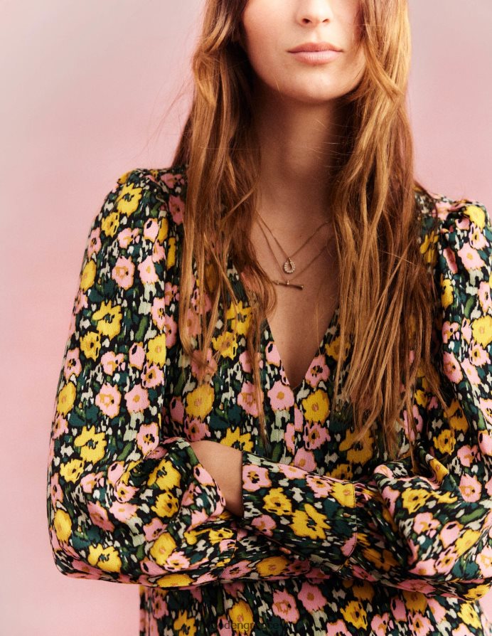 σμαραγδένια νύχτα & αφηρημένη παπαρούνα είδη ένδυσης μάξι φόρεμα τσαγιού μπλουζόν Boden γυναίκες 464PH82439