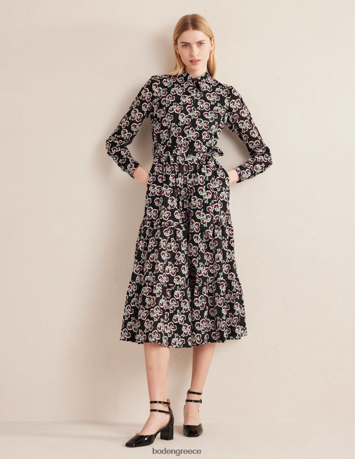 μαύρο & άνθος πετάλων είδη ένδυσης βαμβακερό μάξι φόρεμα σε επίπεδα Boden γυναίκες 464PH82467