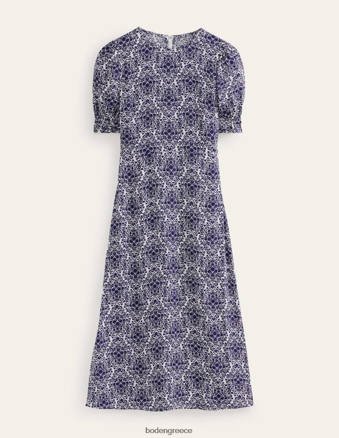 Πρωσική μπλε και αμπέλου βεράντα είδη ένδυσης κοντομάνικο μίντι φόρεμα Boden γυναίκες 464PH82553